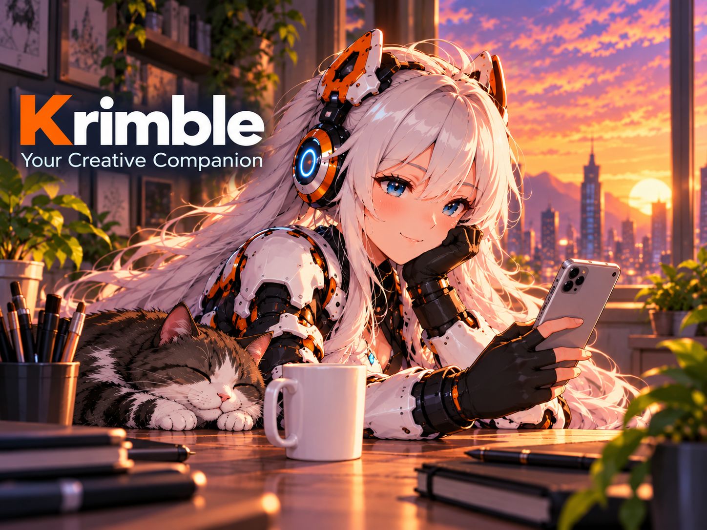 Krimble professional graphics tools shown alongside the mobile app